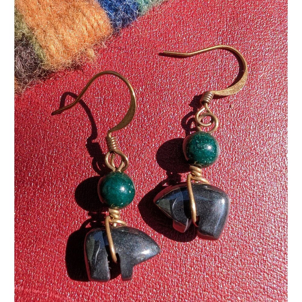 Vintage Hematite Bear Earrings; Southwestern Dangle Earrings